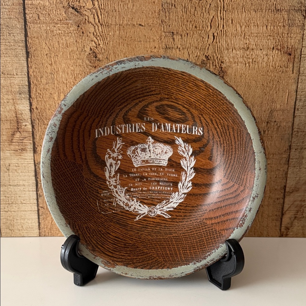 Upcycled Wooden Bowl with Crown Design Trinket Dish/Catch All